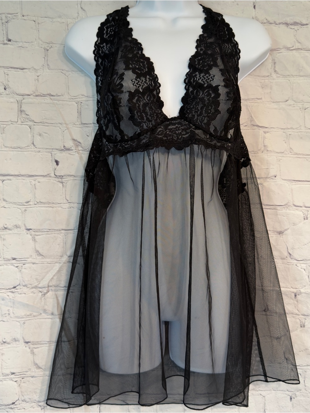 Victoria’s Secret sheer Black Lace Halter Chemise Large